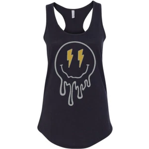 Dripping Smiley Womens Tank top Melted smile Face Lightning bolt Good Vibes Only - Picture 1 of 10