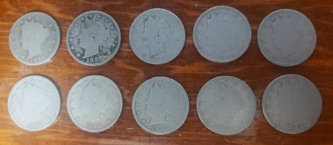 Collection of 10 Liberty Head V-nickels: 1891 - 1901 consecutive Cover
