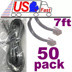 Lot50pk 7ft RJ11 modular 6P4C 4wire Phone/Telephone Line Flat Cord/Cable{SILVER - Picture 1 of 1