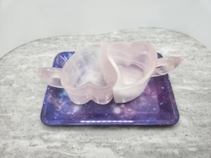 2pc Heart Shaped Rose Quartz Charmed Natural Crystal Gemstone Mugs w/ Metal Tray - Picture 1 of 7