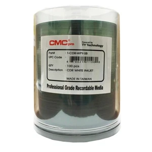 100 CMC Pro Taiyo Yuden White Inkjet 52X CDR Clear Hub Blank Disc T-CDR-WPY-SB - Picture 1 of 1