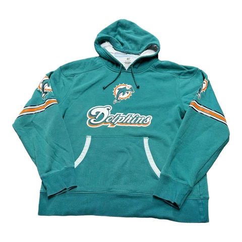 Miami Dolphins NFL Brand Aqua Screen Print Football Pullover Hoodie Mens Medium Cover
