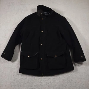 Vtg Polo Ralph Lauren Coat Mens XL Black Wool Leather Trim Overcoat Parka Zip - Picture 1 of 15