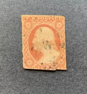 1851 UNITED STATES SCOTT #10 WASHINGTON 3C THREE CENTS ORANGE BROWN USED NGH PR - Picture 1 of 2