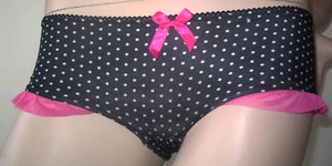 Boxer shorty noir à pois blancs volants roses pin-up Taille L uniquement - Picture 1 of 2