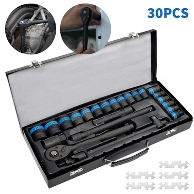 Heavy Duty 1/2" Ratchet Wrench Socket Set 8-32mm Metric Extension Bar Metal Case - Image 1 of 4