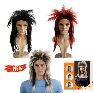 70er 80er Damen schwarz Glam Rock Diva Perücke Kostüm Stachel Vokuhila Punk Joan Jett - Bild 1 von 17