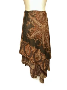 Ralph Lauren VTG 90s Silk Paisley Plaid Layered Midi Ruffle Asymmetric Skirt S - Picture 1 of 8