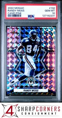 2022 PANINI MOSAIC CAMO PINK PRIZM #132 RANDY MOSS HOF PSA 10 - Image 1 of 3