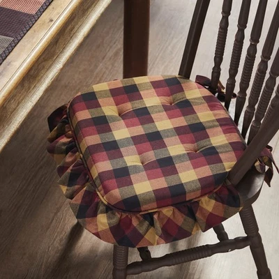 Heritage Farms Primitive Check Ruffled Chair Pad 16.5x18 VHC Brands - Image 1 of 4