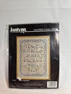 Vtg Janlynn Floral Alphabet 143-04 Cross Stitch Kit Platinum Threads Beads 16x20 - Image 1 of 3