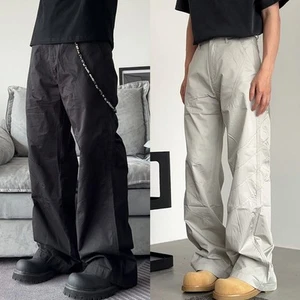 Men's Wide Leg Casual Pants Korean Hiphop Straight Trousers for Everyday Wear - Picture 1 of 36