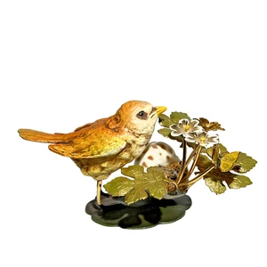 Cold Painted Bronze Bird Figurine w/ Floral Arrangement and Butterfly - Picture 1 of 11