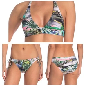 Traje de baño de dos piezas The Bikini Lab para mujer talla M rosa tropical playa triángulo cuerda - Imagen 1 de 17