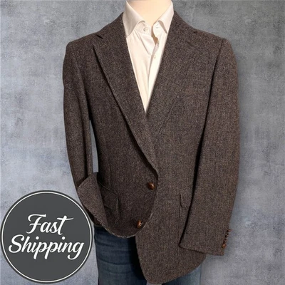 AUSTIN REED Tweed Wool Vintage Mens Blazer 44L Sport Coat 2-Button Jacket Brown - Image 1 of 4