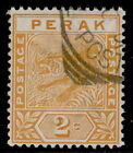 Malaysia - Perak Qv Sg63, 2C Orange, Fine Used. Cat £14.
