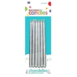 Birthday Taper Candles Silver Pack of 12 - Picture 1 of 1