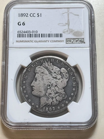 1892 cc Morgan Silver Dollar NGC  G 6 Very Rare Date - Under graded Authentic Cover