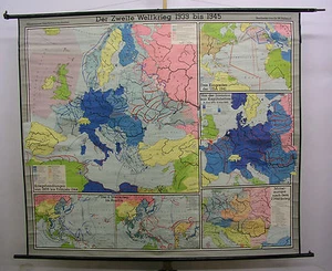 School Wall Map The Second World War Europe World WW2 1954 210x181cm History - Picture 1 of 3