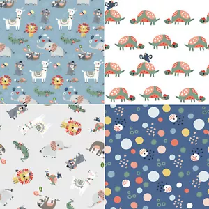 Childrens Fabric Wild Zoo Safari Animals Grey Blue Cotton Craft Fabric Material - Picture 1 of 22