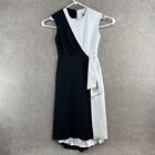 Calvin Klein Women's Dress Size 4 Black White Sleeveless Zip Closure Front Tie