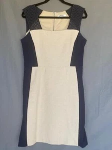 Size 12 DKNYC Blue Tan Stretch Cotton Sheath Illusion Colorblock Crochet Dress - Picture 1 of 5