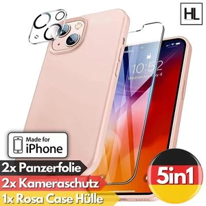 Rosa Hülle für iPhone 14 13 12 11 XR Glas TPU Kameraschutz Silikon Matt Case HD - Bild 1 von 6