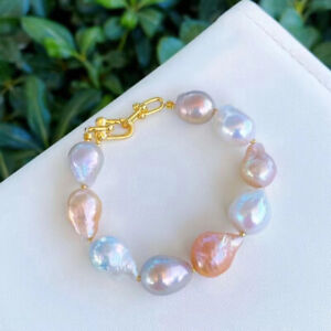 gorgeous 12-13mm south sea multicolor pearl bracelet 925s(tim)