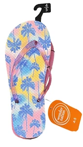 Wonder Nation Pink Multicolor Palm Trees Flip Flops Sandals Big Girl 4-5 NWT NEW - Picture 1 of 4