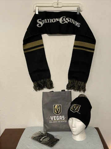 Vegas Golden Knights Station Casinos Tote Bag, Pom Beanie, Knit Scarf & Gloves Cover