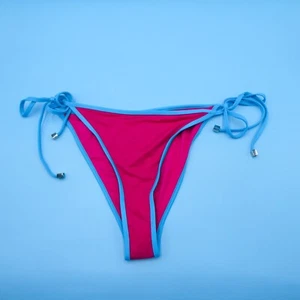 Victorias Secret Large Pink Blue Lined Thong Side Tie Bikini Bottom Swimwear New - Picture 1 of 8