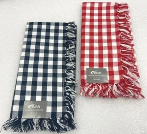 Aman Dinner Napkins Check Red/White or Blue/White Fringed 20"x20" - 100% cotton - Picture 1 of 3