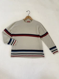Vintage Union Bay Navy Blue Red Stripe Sweater Men's Large Ivory Y2K Era Knit - Picture 1 of 11