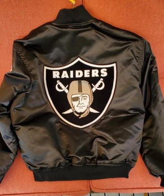 JAQUETA DE CETIM VINTAGE MASCULINA XL OAKLAND RAIDERS PROLINE STARTER LOGOTIPO GRANDE ESCUDO - Imagem 1 de 4