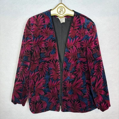 Chaqueta Vintage Tostada Jay Nygard Terciopelo Burnout Patrón Floral Hoja Canadá Talla 16 Foto 1 de 4
