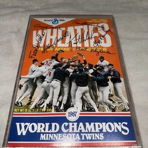 SIGNED WHEATIES 1987 MINNESOTA TWINS WORLD CHAMPIONS IN CASE - Picture 1 of 8