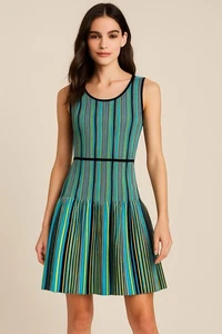 BCBG MaxAzria Dress XXS Stripe Fit & Flare Sleeveless Fit & Flare Y2K Retro Mod - Picture 1 of 8