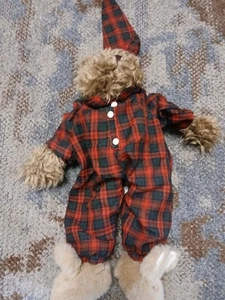 ABC Distributing Teddy Bear Plaid PJs Bunny Slippers Plush Stuffed Brown Boy - Picture 1 of 3