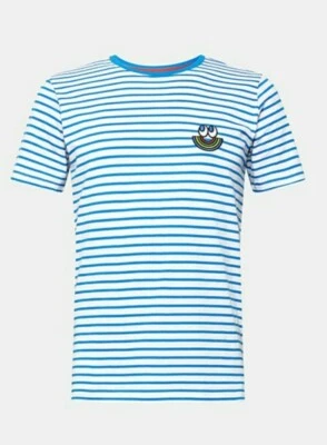 Camiseta a Rayas ESPRIT x Craig Karl Hombre Talla Pequeña Logo Parche Azul Blanco Kidcore Foto 1 de 4