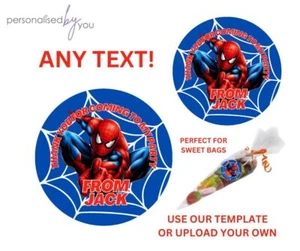 PEGATINAS PERSONALIZADAS REDONDAS IMPRESAS PERSONALIZADAS TEMA SPIDERMAN FIESTA DE AGRADECIMIENTO - Imagen 1 de 1