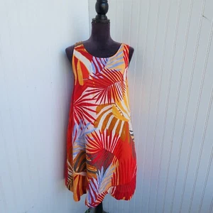 C&C California Dress Women's 100% Linen Red Orange Boho Floral Sleeveless Sz M - Picture 1 of 11