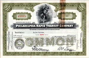 Certificado de acciones Philadelphia Rapid Transit Company RR - 50 acciones comunes 1936 - Imagen 1 de 2