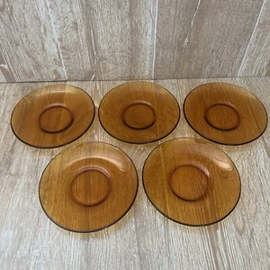 Set of 5 Duralex Amber Glass Plates MCM Vintage Art Deco 6 1/4 inches - Picture 1 of 8