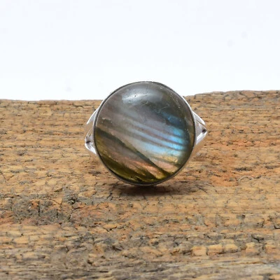 Sottile Pietra Labradorite 925 Argento Sterling Handmade Anello Tutte le Misure - Immagine 1 di 3