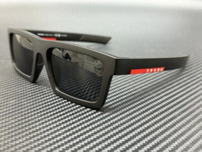 PRADA LINEA ROSSA PS 02ZSU 1BO02G Black Grey Polarized Men's 55 mm Sunglasses