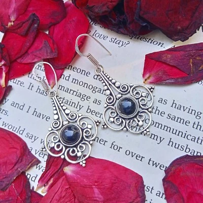 1 par de aretes étnicos de ónix negro enchapados en plata de ley 925 regalo~ Foto 1 de 2