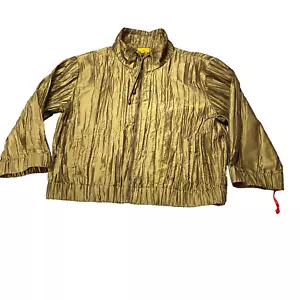 Ruby Rd Gold Nylon Polyester Crinkle Zip Jacket 3/4 Tab Sleeve Size 12 NWOT - Picture 1 of 15
