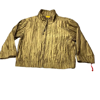 Ruby Rd Gold Nylon Polyester Crinkle Zip Jacket 3/4 Tab Sleeve Size 12 NWOT - Image 1 of 4