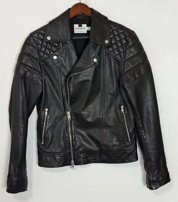 Chaqueta motera de cuero para hombre Topman talla pequeña #226 Foto 1 de 4