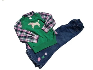 Gymboree Shirt Sweater Vest Jeans Size 6 Plaid Button Smart Girls Rule Vintage - Picture 1 of 11